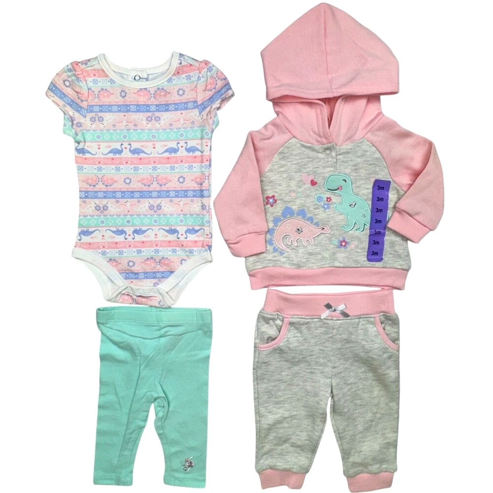 Kids Headquarters Infant 3 Months Girls 4-Piece Hoodie T-Shirt Jogger Legging